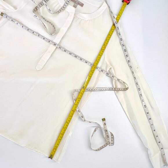 Sz M- Banana Republic Silk‎ Cream Roll-up Sleeve Snap Button Half Placket Blouse - Picture 12 of 13